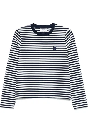 Maison Kitsuné Tops, Dames, Blauw, M, Navy Fox Motif Lange Mouw