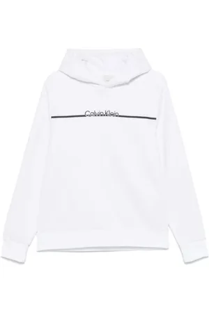 Calvin Klein Sweatshirts & Hoodies, Heren, Wit, L, Katoen, Witte Logo Print Hoodie Sweater