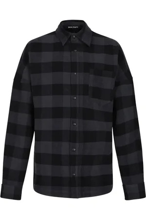 Palm Angels Overhemden, Heren, Zwart, L, Katoen, Geruite Print Shirt Zwart Grijs Katoen