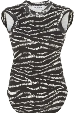 The Attico Tops, Dames, Zwart, M, Katoen, Zebra Print Zwarte Tanktop