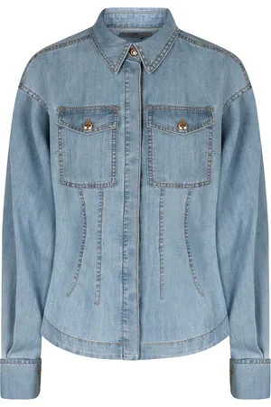 Elisabetta Franchi Blouses & Shirts, Dames, Blauw, L, Denim, Zijden Denim Shirt met Contraststiksels