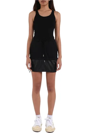 GCDS Kleedjes, Dames, Zwart, XS, Nylon, Nylon Mini Jurk met Geribbelde Mouwen