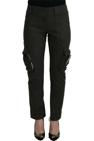 ERMANNO SCERVINO Broeken, Dames, Groen, S, Wol, Groene Wolmix Tapered Broek