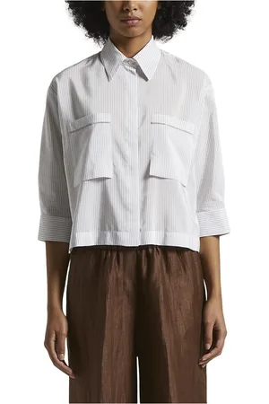 PESERICO SIGN Blouses & Shirts, Dames, Wit, S, Katoen, Garen geverfde katoen zijden gestreepte habotai overhemd