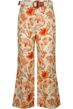 ZIMMERMANN Broeken, Dames, Veelkleurig, S, Linnen, Bloemenprint Linnen Wijde Pijp Broek