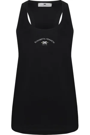 Elisabetta Franchi Tops, Dames, Zwart, XS, Katoen, Zwarte tanktop met racerback halslijn