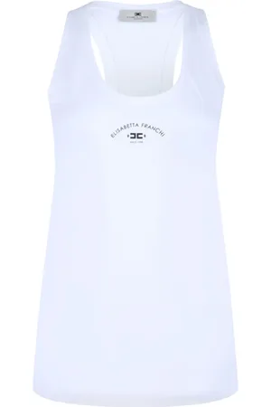 Elisabetta Franchi Tops, Dames, Wit, XS, Katoen, Witte Tanktop met Racerback Halslijn