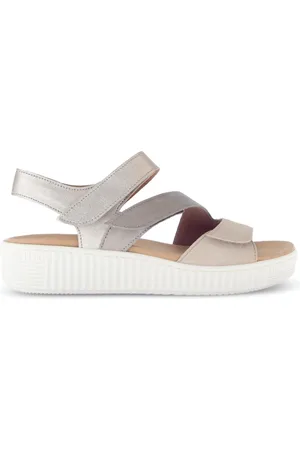 Gabor Schoenen, Dames, Veelkleurig, 42 EU, Suède, Beige metallic suède leren sandalen