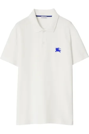 Burberry Tops, Heren, Wit, M, Witte Polo Shirt met Geborduurd Logo