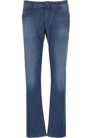 Jacob Cohen Jeans, Heren, Blauw, W35, Katoen, Blauwe Katoenen Jeans met Logopatch