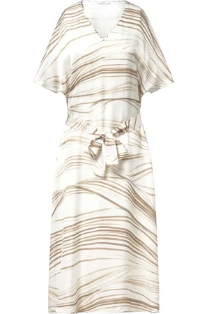 PESERICO SIGN Kleedjes, Dames, Wit, M, Elegante Bedrukte Midi Jurk