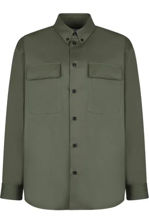 OFF-WHITE Overhemden, Heren, Groen, M, Katoen, Militair Groene Shirtjas met Logo