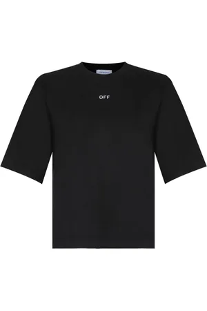 OFF-WHITE Tops, Dames, Zwart, L, Katoen, Zwarte Pijlen T-shirt met Logoprint