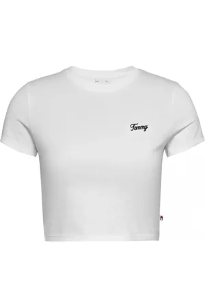 Tommy Hilfiger Tops, Dames, Wit, XS, Katoen, Witte Crop T-shirt met Logo Borduursel