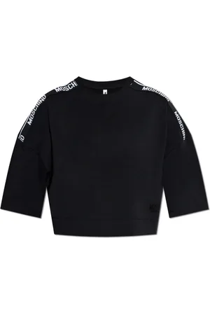 Moschino Tops, Dames, Zwart, M, Katoen, T-shirt met logo