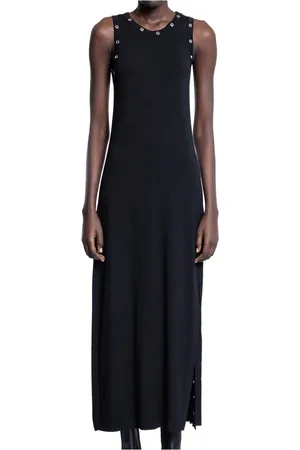THOM KROM Kleedjes, Dames, Zwart, M, Zwarte Mouwloze Jurk met Eyelet Trim