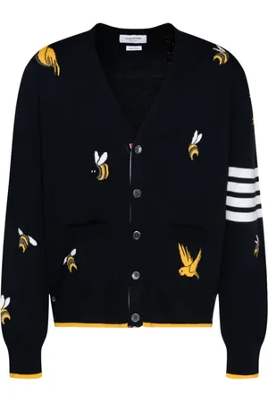 Thom Browne Truien, Heren, Blauw, M, Vogels en Bijen Gebreide Vest