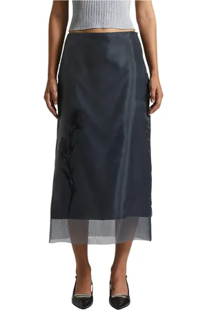 PESERICO SIGN Rokken, Dames, Blauw, XL, Katoen, Katoenen en zijden organza rok