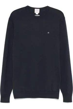 Calvin Klein Truien, Heren, Blauw, M, Nachtelijke Hemel Logo Geborduurde Trui