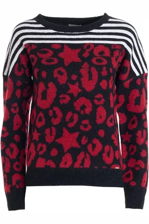 Fracomina Truien, Dames, Veelkleurig, S, Dierenprint Gestreepte Ronde Hals Top