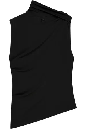 Courrèges Tops, Dames, Zwart, S, Zwarte Gedrapeerde Top met Logopatch