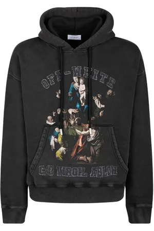 OFF-WHITE Sweatshirts & Hoodies, Heren, Zwart, M, Katoen, Zwarte Grafische Print Hoodie