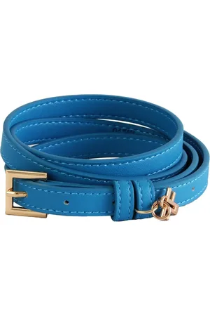 Fracomina Accessoires, Dames, Blauw, L, Leer, Blauwe riem met gouden gesp
