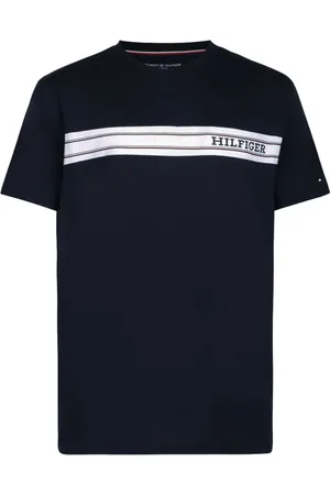 Tommy Hilfiger Tops, Heren, Zwart, XL, Katoen, Blauw T-shirt met merklogo