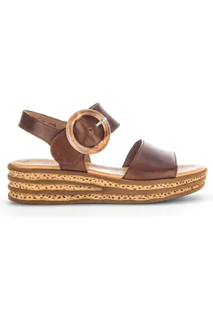 Gabor Schoenen, Dames, Bruin, 42 EU, Leer, Cognac leren sandalen