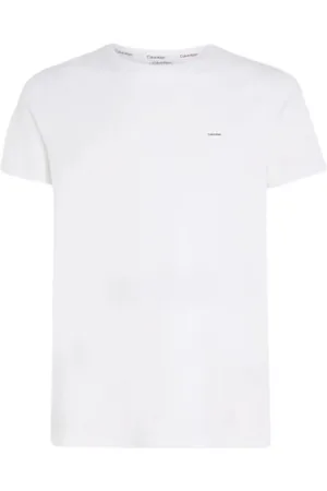 Calvin Klein Tops, Heren, Wit, L, Katoen, Wit Logo Plaque T-Shirt