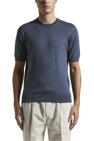PESERICO SIGN Truien, Heren, Blauw, 2Xl, Katoen, Zijden en katoenen t-shirt