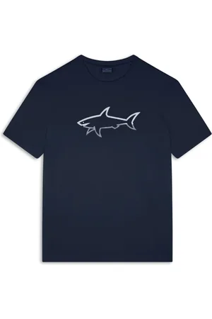 Paul & Shark Tops, Heren, Blauw, M, Katoen, Reflecterende Shark Print Katoenen Jersey T-shirt