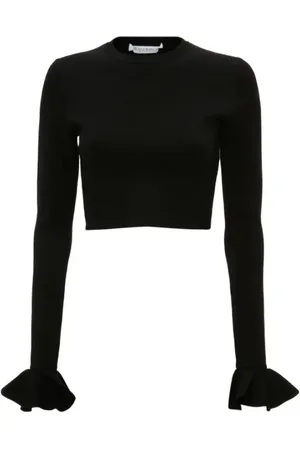 J.W.Anderson Tops, Dames, Zwart, M, Zwarte Cropped Ruffled Sleeve Sweater