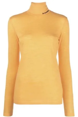 Jil Sander Truien, Dames, Oranje, S, Lange Mouwen T-shirt Pompoen