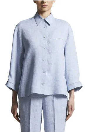 PESERICO SIGN Blouses & Shirts, Dames, Blauw, S, Linnen, Blouses & Shirts