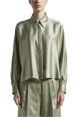 PESERICO SIGN Blouses & Shirts, Dames, Groen, M, Satijn, Viscose satijnen shirt met kimono mouwen