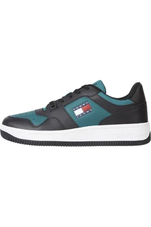 Tommy Hilfiger Schoenen, Heren, Zwart, 43 EU, Leer, Sportieve Casual Retro Sneakers Zwart