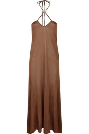 Tom Ford Kleedjes, Dames, Bruin, M, Bronze Maxi Jurk Halternek Enkel