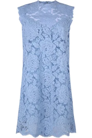 Dolce & Gabbana Kleedjes, Dames, Blauw, S, Lichtblauwe Bloemenkanten Jurk