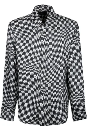 AMIRI Overhemden, Heren, Zwart, M, Zijden Logo Shirt Zwart Wit