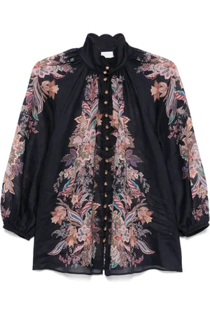 ZIMMERMANN Blouses & Shirts, Dames, Veelkleurig, M, Navy Blue Paisley Print Shirt