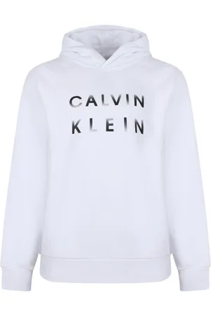 Calvin Klein Sweatshirts & Hoodies, Heren, Wit, XL, Katoen, Witte Logo Print Hoodie