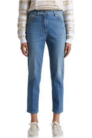 PESERICO SIGN Jeans, Dames, Blauw, M, Katoen, Slim jeans in lichtgewicht gewassen comfort katoen denim
