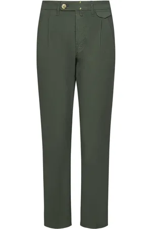Incotex Broeken, Heren, Groen, W38, Katoen, Groene Tapered Leg Broek Dubbele Plooien