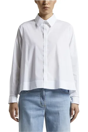 PESERICO SIGN Blouses & Shirts, Dames, Wit, 3Xs, Katoen, Poplin en katoenen voile overhemd