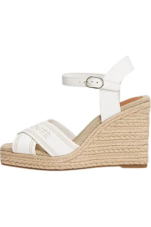 Tommy Hilfiger Schoenen, Dames, Wit, 40 EU, Katoen, Hoge wig espadrille sandalen