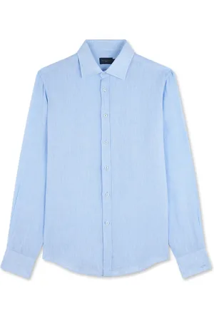 Paul & Shark Overhemden, Heren, Blauw, 7Xl, Linnen, Linnen Overhemd met Franse Kraag J-Fit