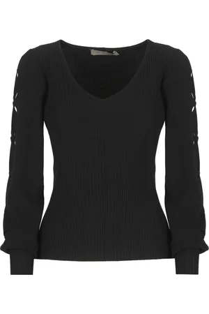 D.EXTERIOR Truien, Dames, Zwart, XS, Zwarte V-hals trui met uitsparingen