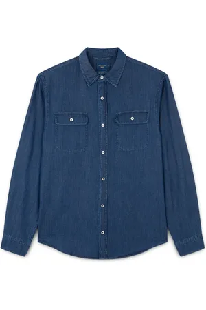 Paul & Shark Overhemden, Heren, Blauw, M, Katoen, Zachte Giza Katoen Denim Shirt