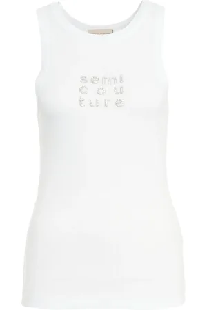 SEMICOUTURE Tops, Dames, Wit, S, Witte Tanktop met Logo Borduurwerk